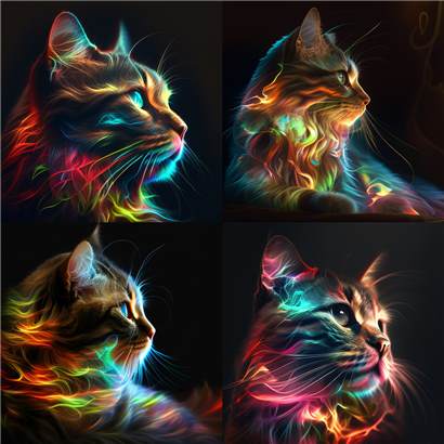 cat, colorful lighting