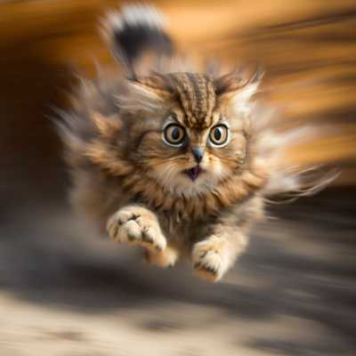 mini owl cat pouncing on me, motion-blur --v 4 --s 750